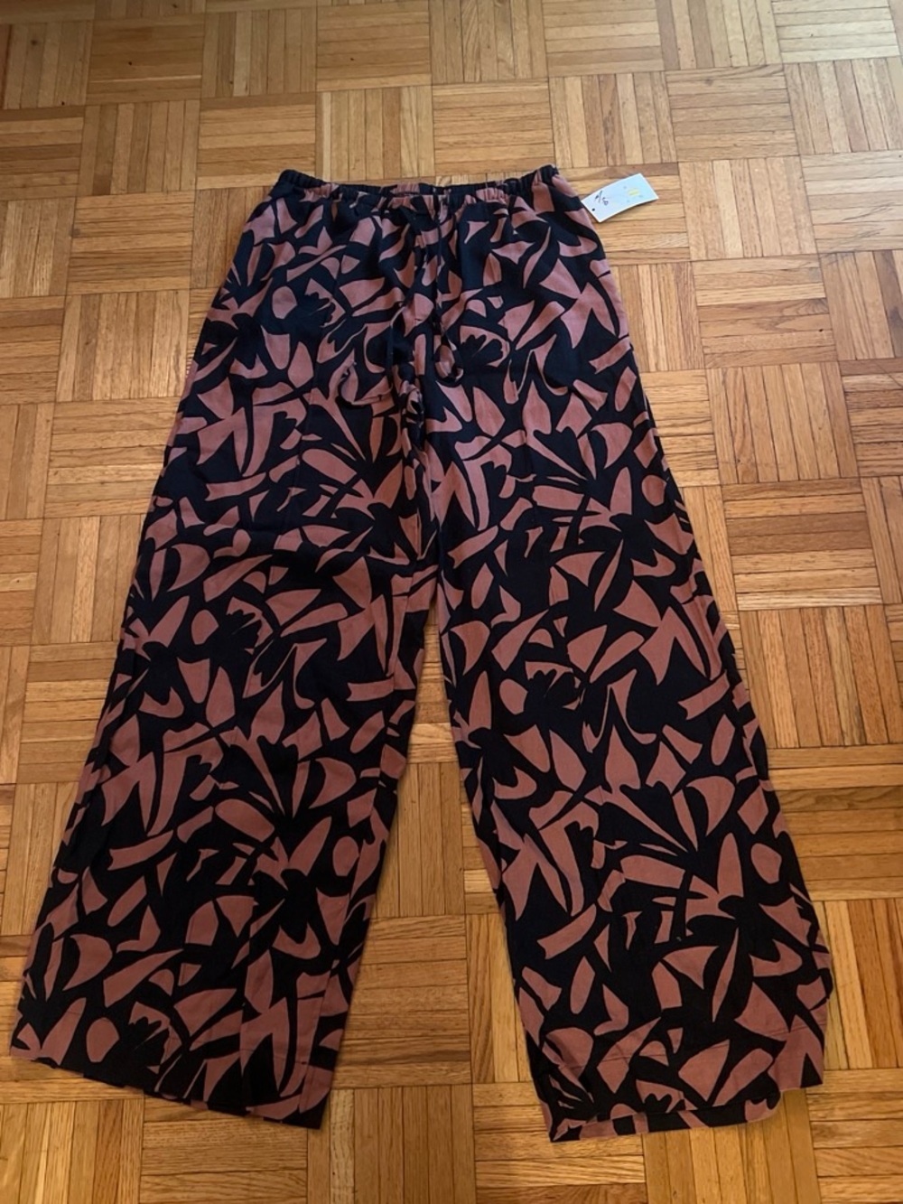 Target Wide Leg Pants in Black and Brown Abstract Print